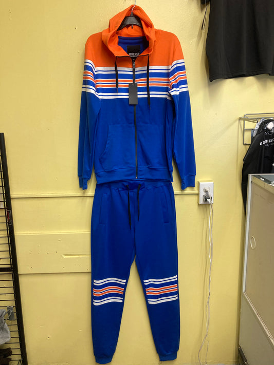 Blue and orange sweatsuit